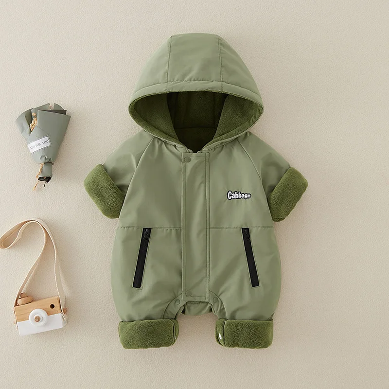 UNITIM الوليد الصبي السروال القصير مقنعين رسالة مطبوعة سميكة الدافئة طفل رضيع حللا جديد الشتاء الاطفال الرضع فتاة داخلية أبلى