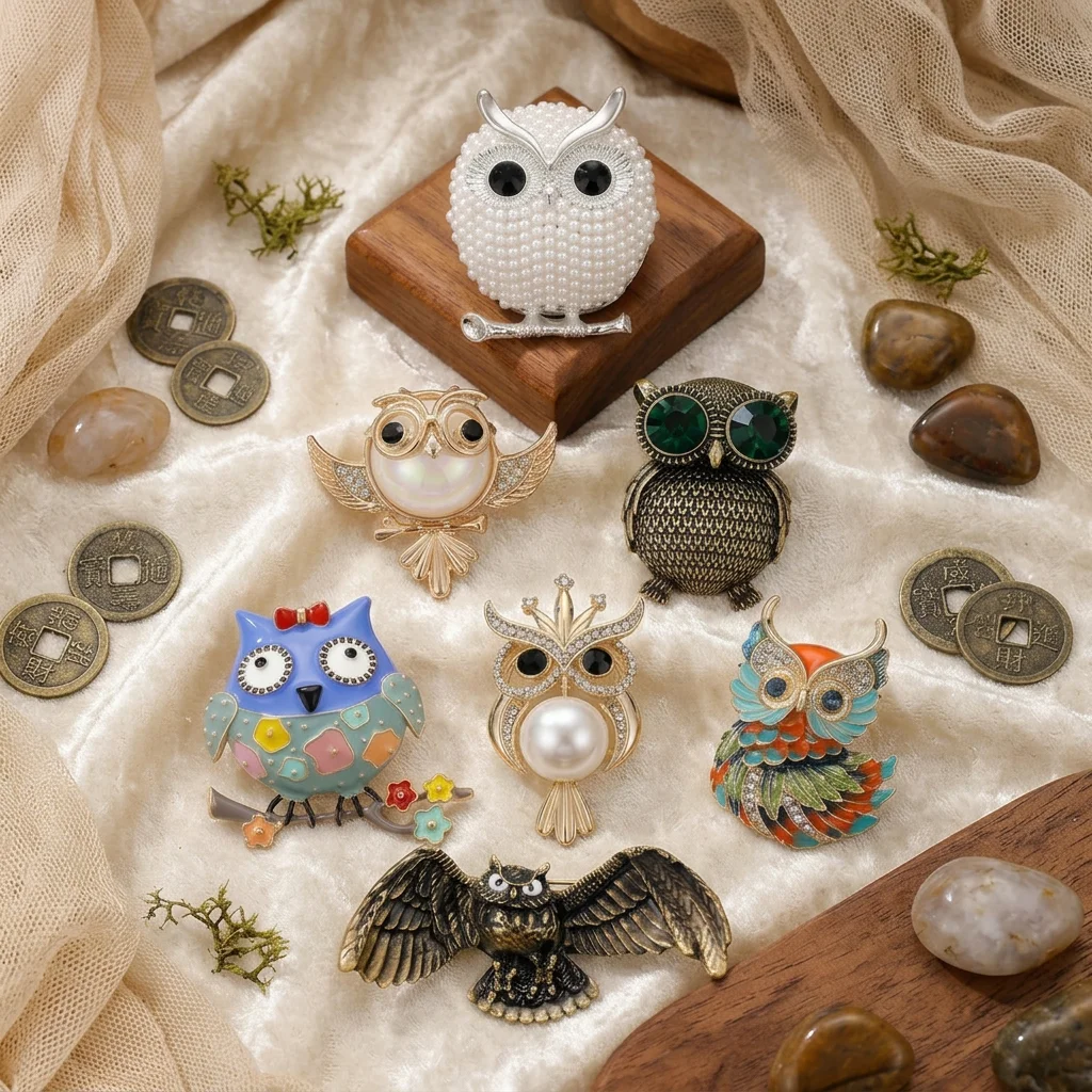 Luxury Enamel Pearl Owl Brooches for Women Unisex Birds Animal Pins Casual Party Jewelry Accessories Gifts Decoration