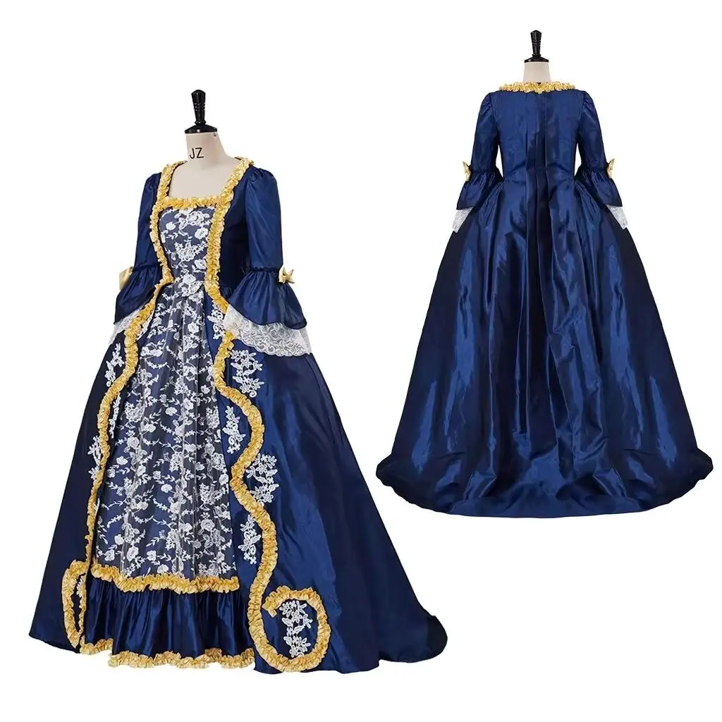

（In stock）18th Century Rococo Blue Ball Gown French Royal Queen Tea Party Dress Marie Antoinette Robe La Francaise Dress