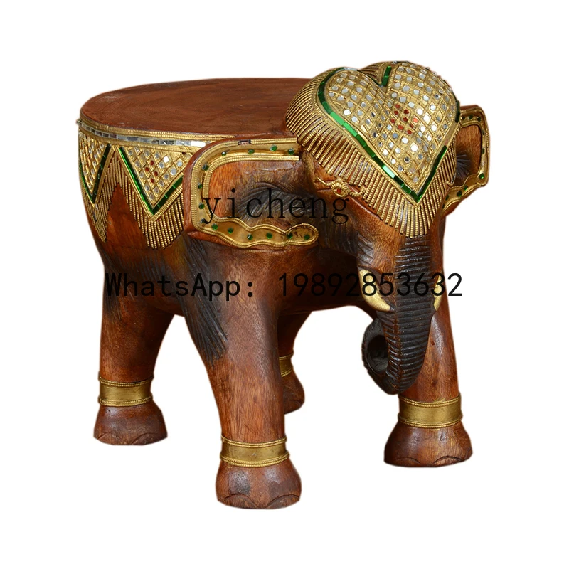 Wooden Elephant Stool Coffee Table Round Low Stool Sturdy Southeast Asian Style Furniture