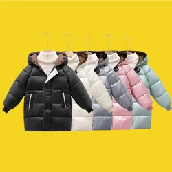 Ragazze addensate capispalla caldi ragazzi tinta unita vestiti di cotone con cappuccio di media lunghezza nuovo bambino autunno inverno moda Casual cappotto freddo