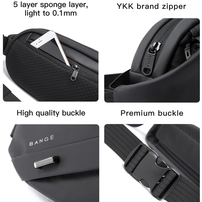 BANGE Multifunctional Large Capacity Anti-Theft Waterproof Men\'s Casual Travel Messenger Bag Daily Work Chest Bag Belt Matching