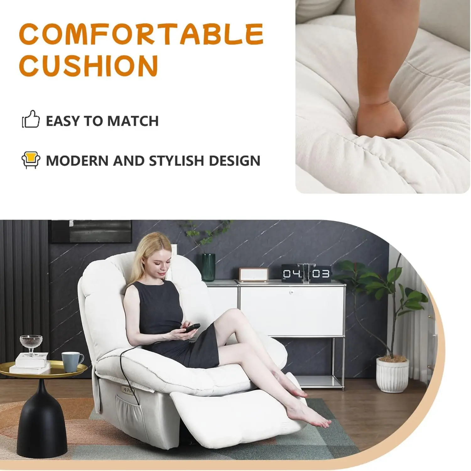 Power Recliner Chair Massage Rocker Recliner Chairs for Adults with Heated Oversized Rocker Swivel Chairs for Customized Comfort image 6