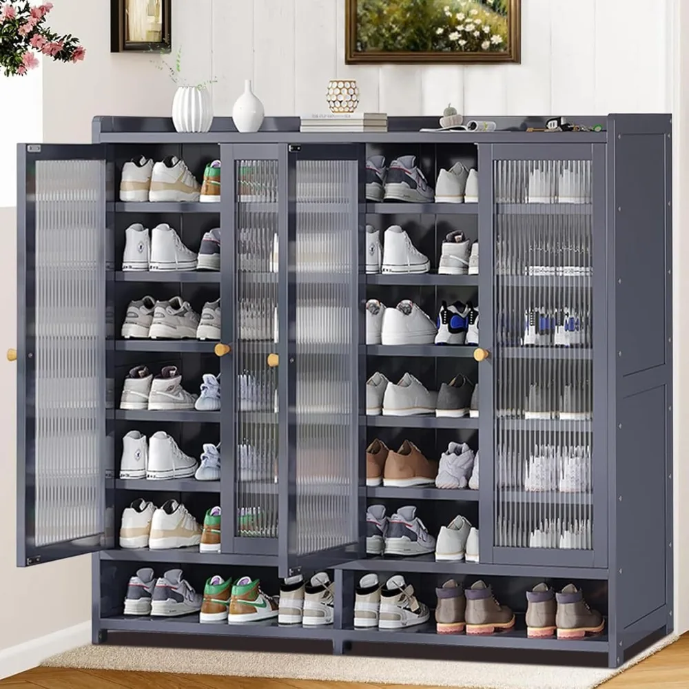 8-Tier Bamboo Shoe Cabinet, 40 Pairs Shoe Storage Cabinet with Doors, Freestanding Bamboo Shoe Rack Organizer with Shelves image 6
