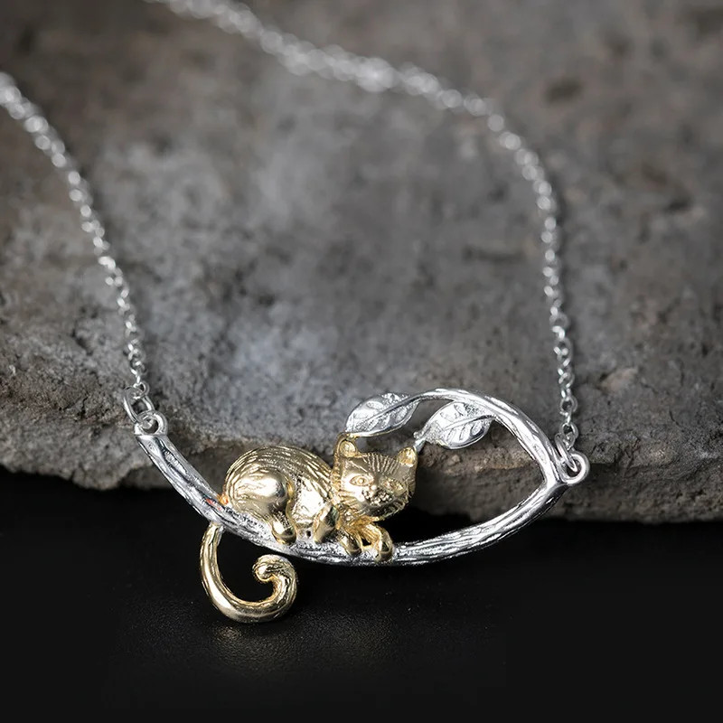 

Classical Gold Cat Branch Pendant Collarbone Chain, Handcrafted S925 Silver Necklace, Minimalist Ins Necklace, Women's Jewelry