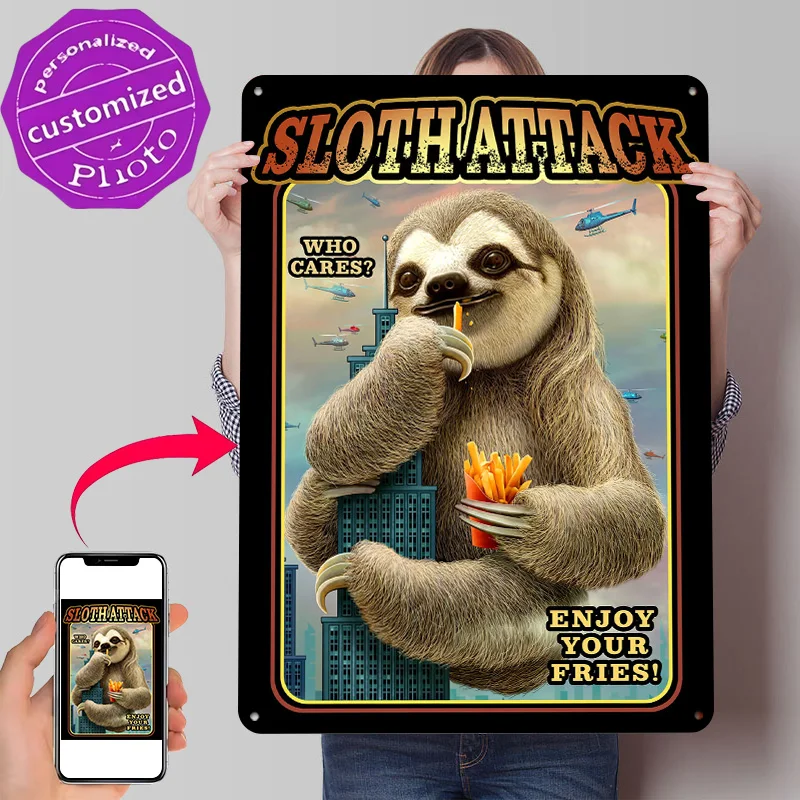 SLOTH ATTACK CHAPTER 1 3D Printed Texture Poster Personalized Wall Art Retro Metal Tin Signs for Decoration Garage Wand Deko