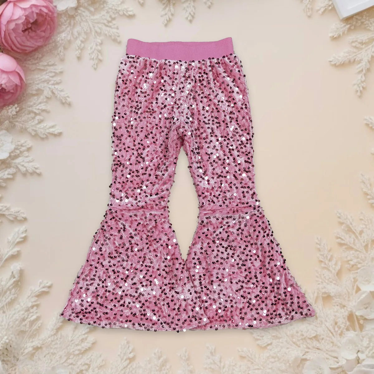 

Детская модная эксклюзивная одежда для маленьких девочек, милые мягкие удобные детские блестящие брюки-клеш с блестками, одежда оптом