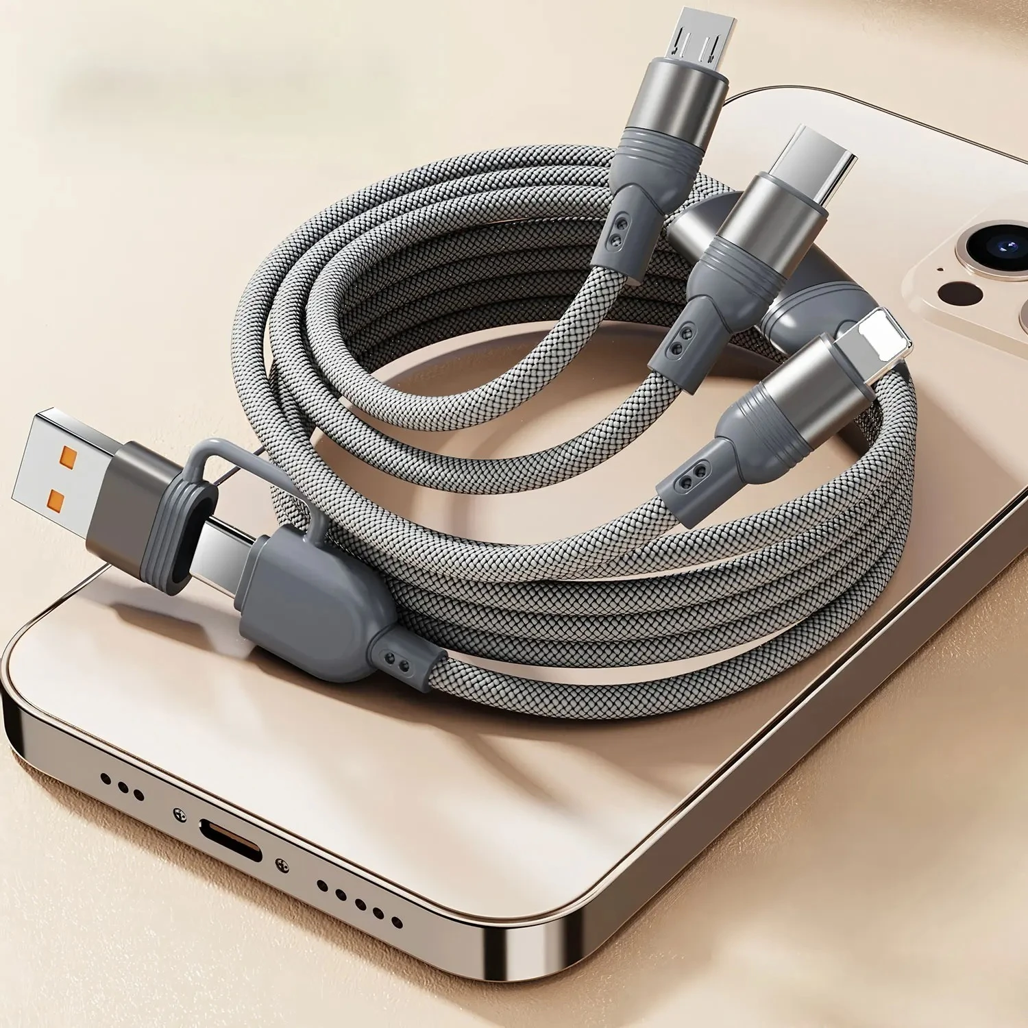 

Кабель для зарядки 1,2 м, 3 в 1, USB Type-C, многопортовый, для iPhone 15, 14, 13, 12, Samsung Galaxy, Xiaomi, Redmi