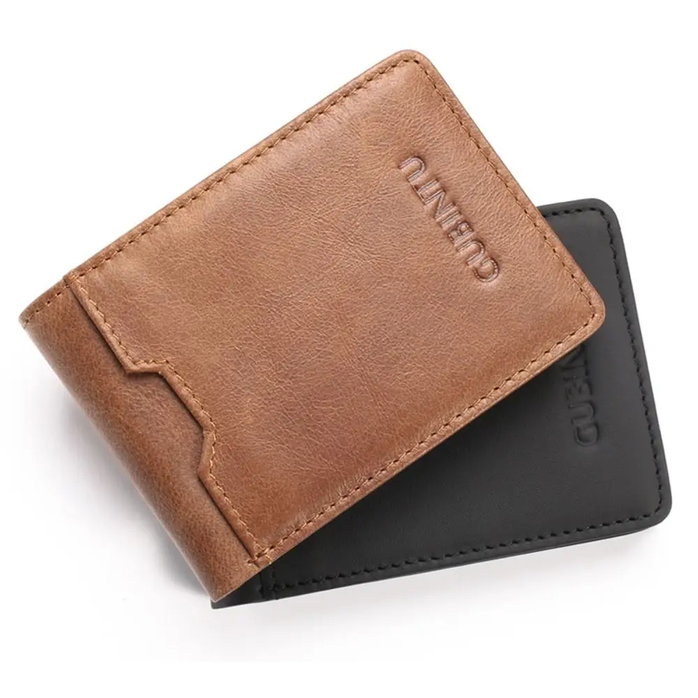 Pocket Purse Genuine Leather Mens Wallets Vintage Slim Bifold Money Clip Wallet Thin Anti Magnetic RFID Blocking Card Holder Man