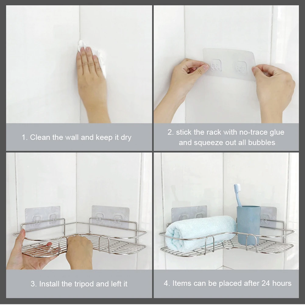 ห้องน้ำชั้นวางชั้นวางอุปกรณ์ครัว Organizer ชั้นวางมุมกรอบเหล็กอาบน้ำแคดดี้ Storage Rack ผู้ถือแชมพู