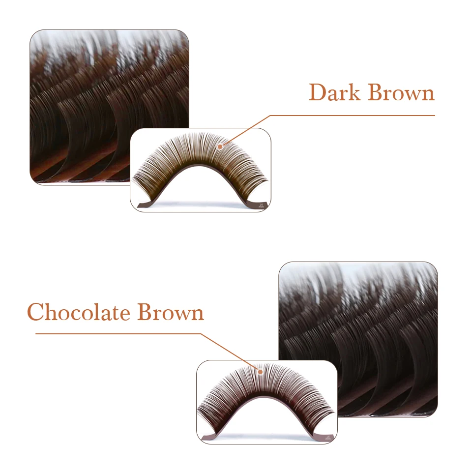 AGUUD Dark Brown Individual Eyelashes Extension Soft Silk Lash Mix 9-16mm Brown Faux Mink Lash Professional Russian Volume Cilio