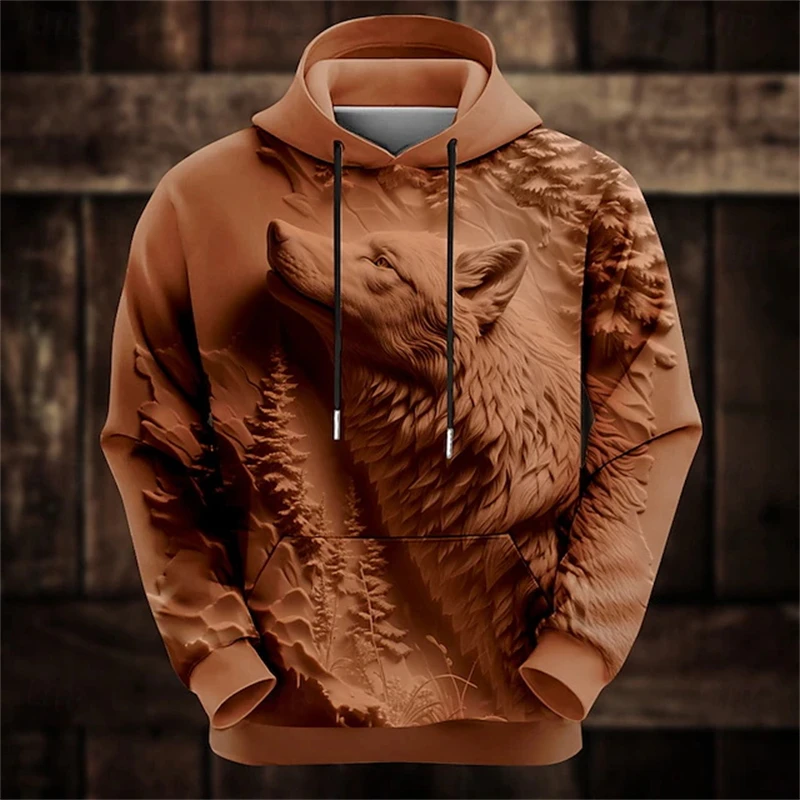 Trendy 3D Tiger Wolf Pattern Men's Hoodies Streetwear Harajuku Y2k Spring Hip Pop Casual Oversized Sweatshirts Unisex Hoodie Top