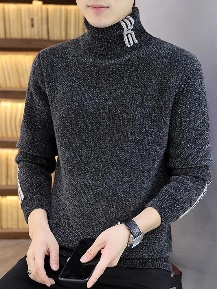 

Зимний вязаный свитер с высоким воротником для мужчин, теплый базовый слой, не скатывается, высококачественный, цветной, линия Camere, irt