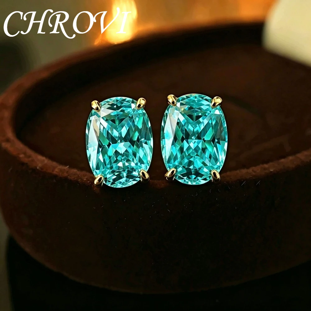 Exquisite 925 Sterling Silver Ice Flower Long Pillow-Shaped White Zircon Stud Earrings Simple Single Diamond Gold Earrings