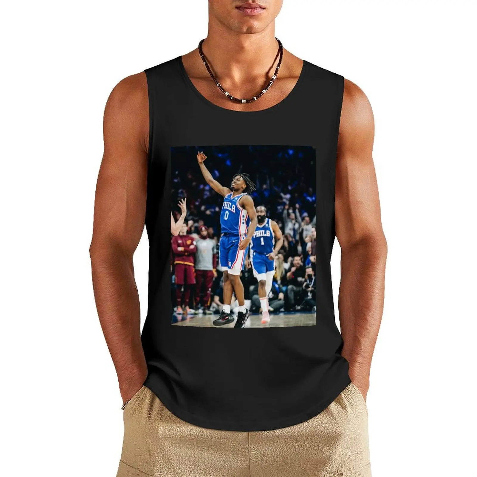 Tyrese Maxey 0 Celebrate Three Points Tank Top anime gym vest men Men's sleeveless gym shirts