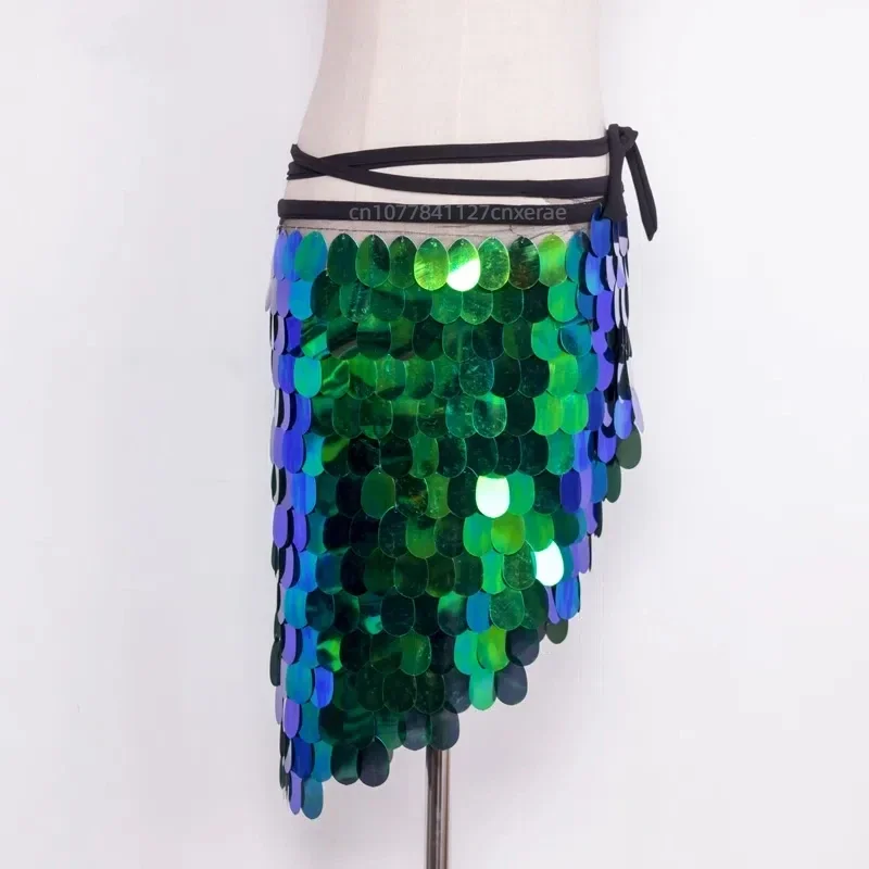 Belly Dance Costume, Short Hip Scarf Skirt, Ladies' Mermaid Sequins, Belly Dance Hip Scarf Wrapped in Sequins, Fish Scale Dancer