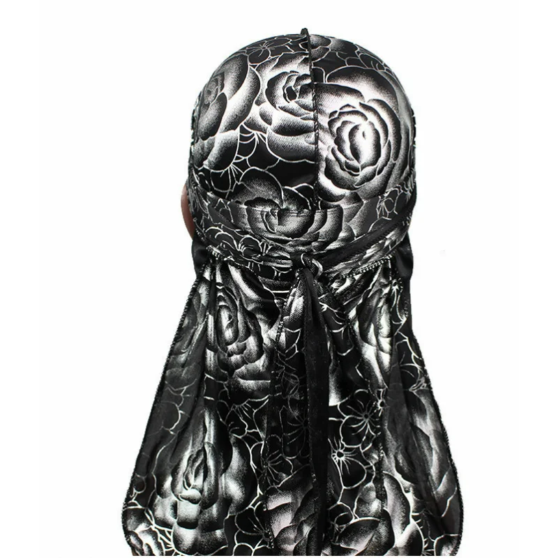 Jedwabny Durag z Kwiatowym Wzorem Długie Paski Czapka Turban dla Kobiet i Mężczyzn Unisex Akcesoria do Włosów Nakrycie Głowy Modny Styl Bandana