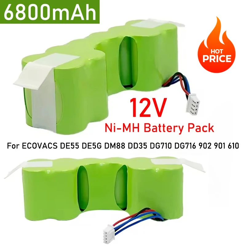 

12V 6800mah Ni-MH Rechargeable Battery For ECOVACS DE55 DE5G DM88 DD35 DG710 DG716 902 901 610 Vacuum Cleaner Battery accessory
