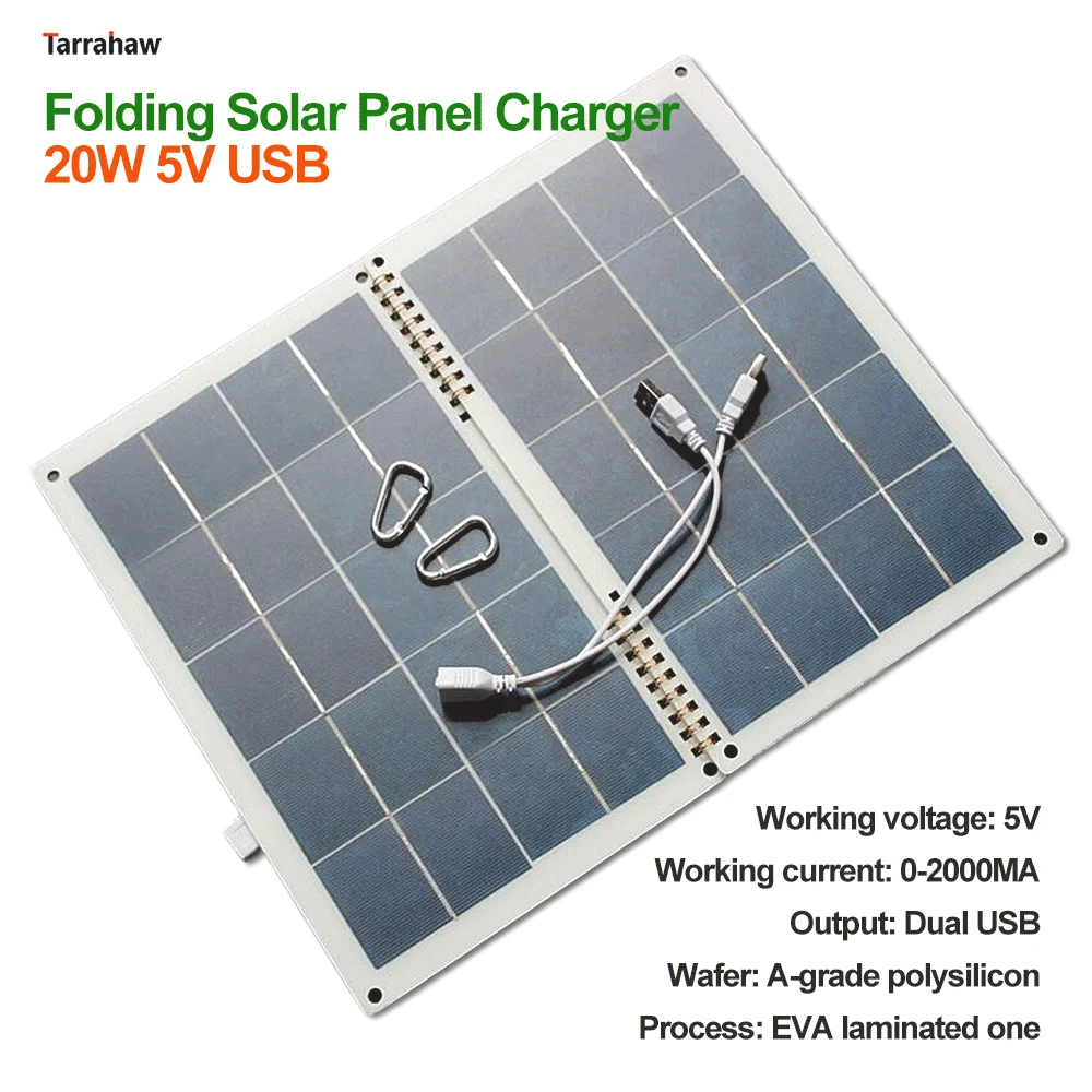 

Folding 20W Solar Panel USB Charger Power Bank Mobile Phone EVA Laminated Waterproof Portable Photovoltaic Plate Battery Charge