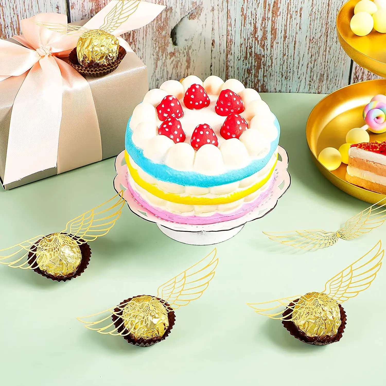 50/100 Stück Flügel Schokolade Kuchen Party Kuchen Dekoration Zauberer Topper Gold Flügel Cupcake Topper Snitch Hochzeit Geburtstag Dekor – Detail 7