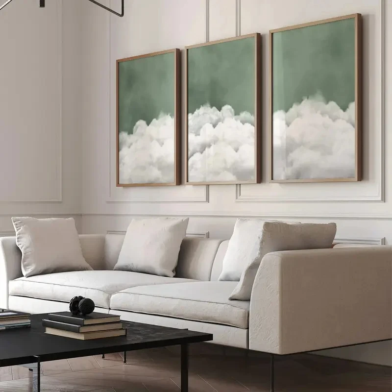 

3pcs/Set Abstract Green White Cloud Canvas Poster Picture Wall Art Interior Decoration Modern Bedroom Home Decoration Painting