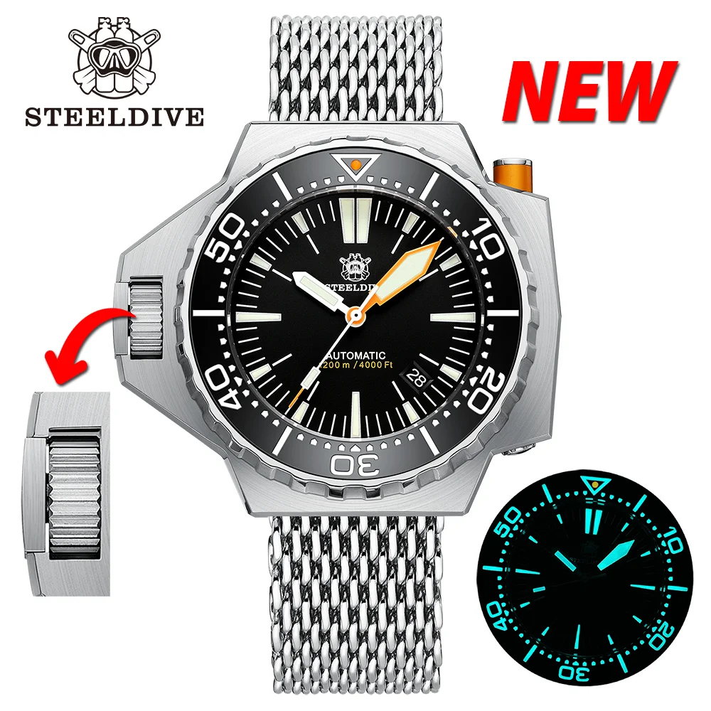 STEELDIVE SD1988 Big Deep Dive Watch Sapphire Crystal 1200M Waterproof NH35 Movement Swiss Luminous Luxury Mechanical Wristwatch