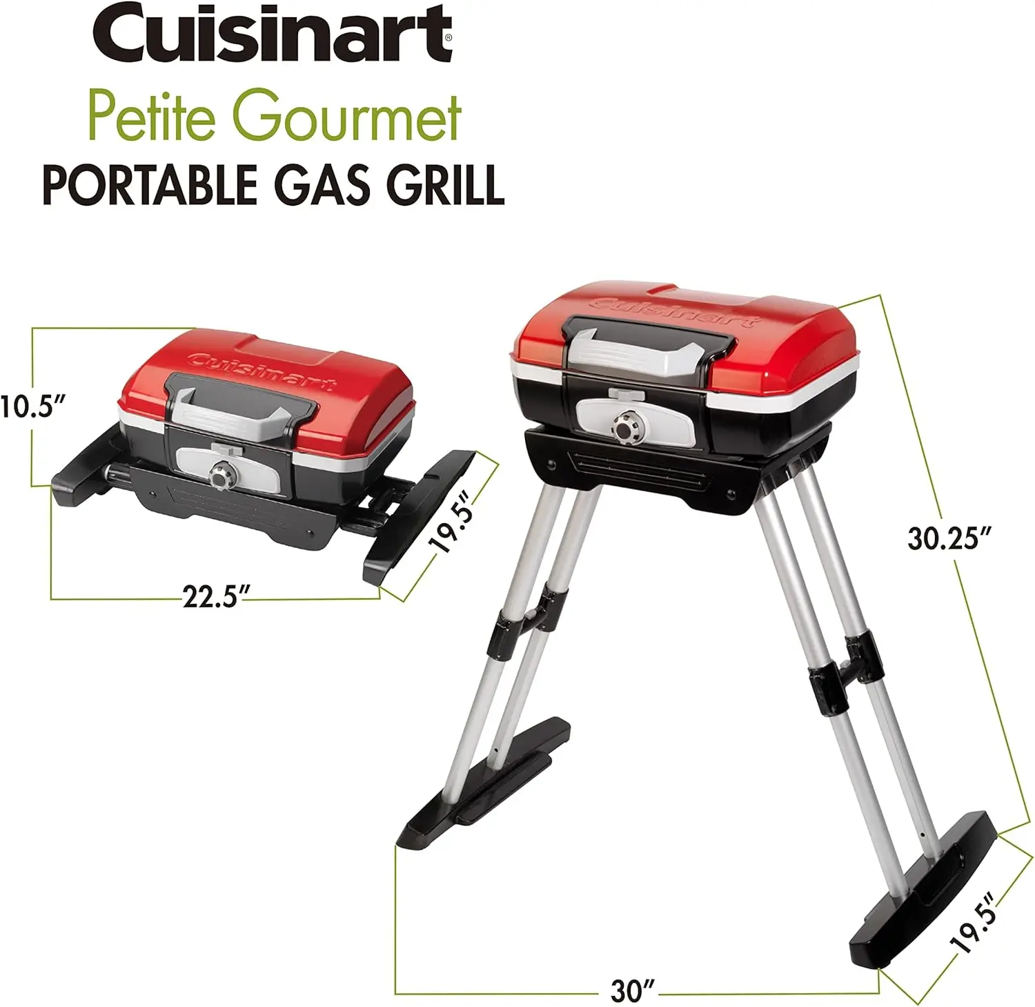 CGG-180 Petit Gourmet Portable Gas Grill with VersaStand, Red