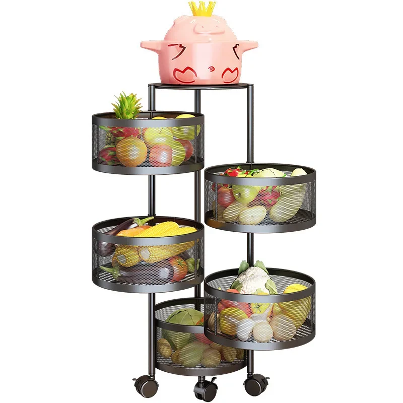 

360 Degree Kitchen Rotating Storage Shelves Rack Removable Basket Shelf Organizer Rolling Wheels