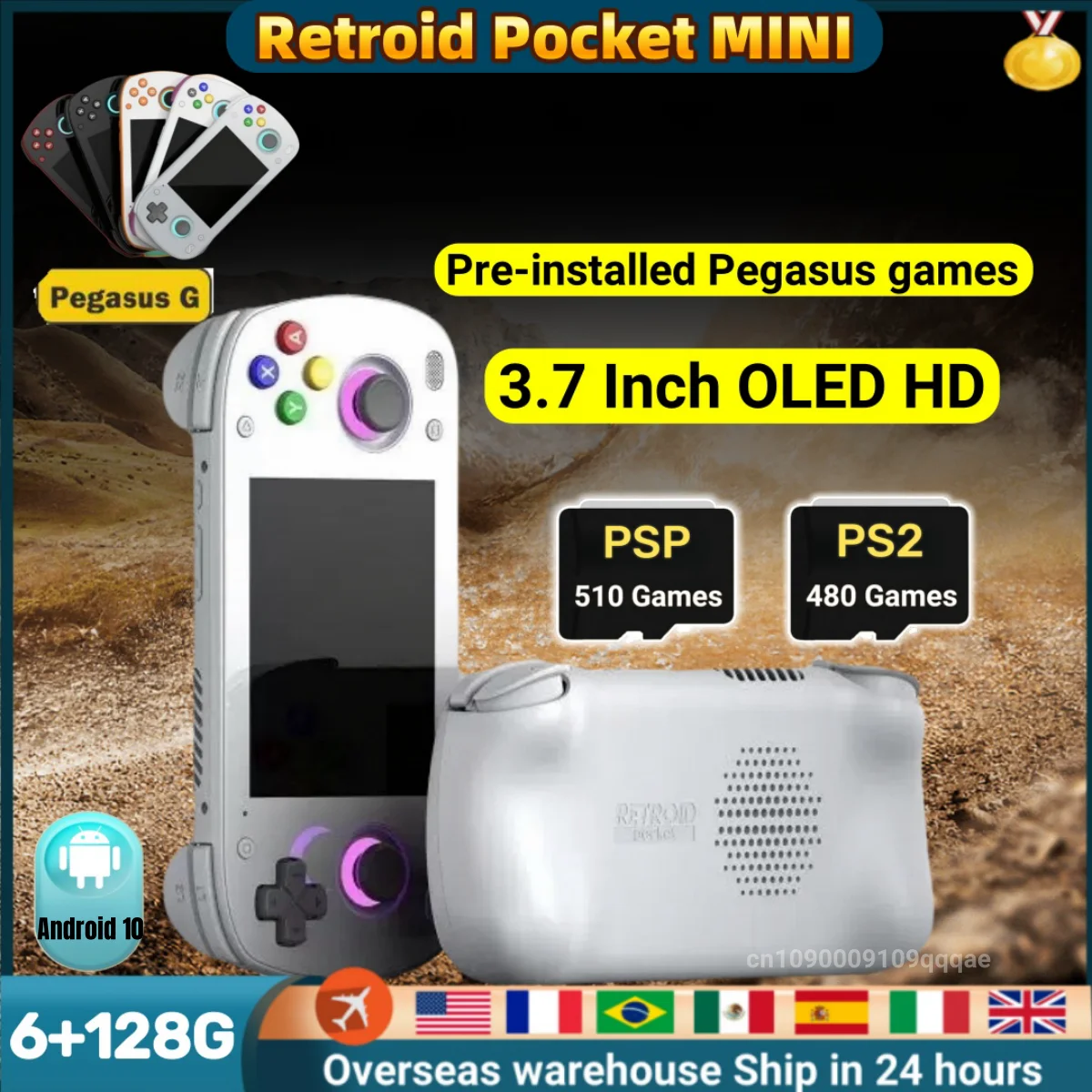 Retroid Pocket MINI RP Mini Handheld Game Console 3.7 Inch OLED HD Screen Portable Retro Video Game Player Android Gaming 6+128G