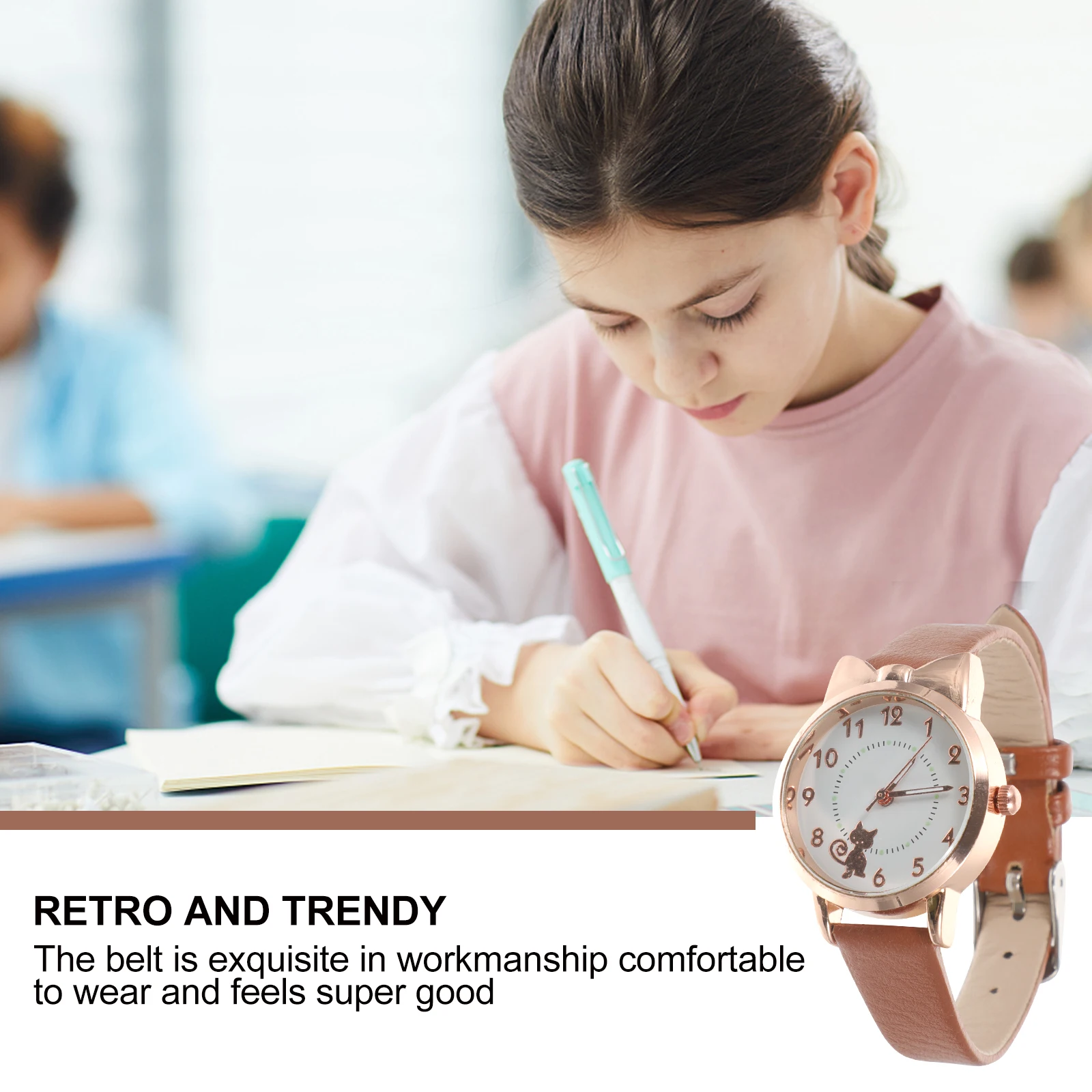 

Luminous Student Watch Girls Quartz Watches Cartoon Kitten Kids Fashion Night Light Eco Durable Precise Timekeeping Children