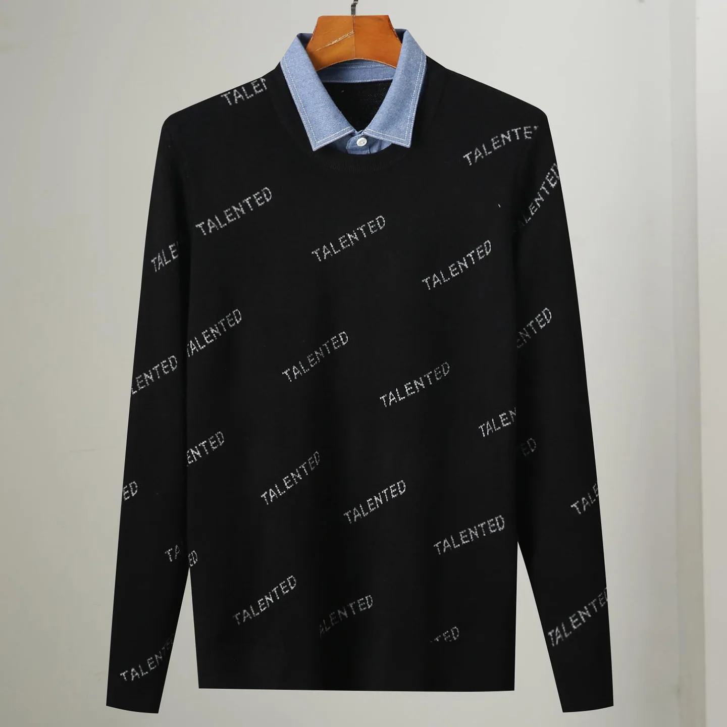 

Мужской вязаный свитер, искусственный двухсекционный облегающий топ, теплая гарантия, осенне-зимний цветной трикотаж, повседневная одежда