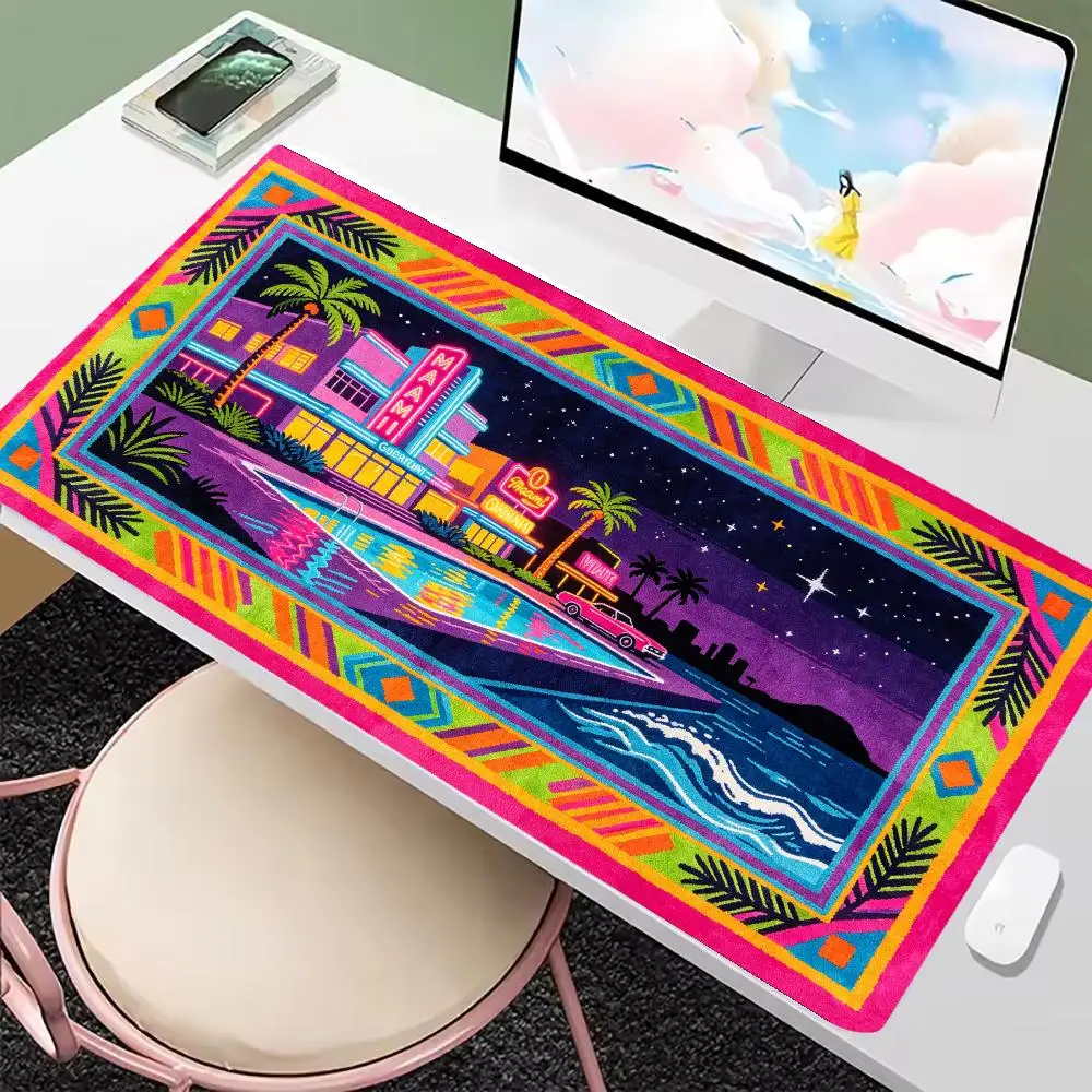 Neon Beach Night City Rug Mouse Pad Desk Mat Large Size Non Slip Base For Summer Gaming