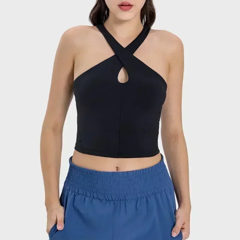 Женский спортивный бюстгальтер, удобный укороченный топ с перекрестной спинкой и широкими бретелями, пуш-ап, противоударный укороченный топ для бега, фитнеса, бесшовный топ с мягкой подкладкой, майки для йоги для тренировок