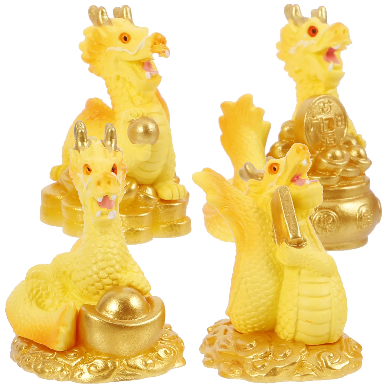 

4 Pcs Mini Dragon Figures DIY Decorations Zodiac Resin Figurines Feng Golden Desktop Ornaments