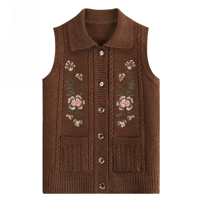 ربيع الخريف سترة مطرزة المرأة نمط عادية فضفاضة تناسب خزانة الجدة حجم كبير سترة مشغولة من الصوف وصول جديد