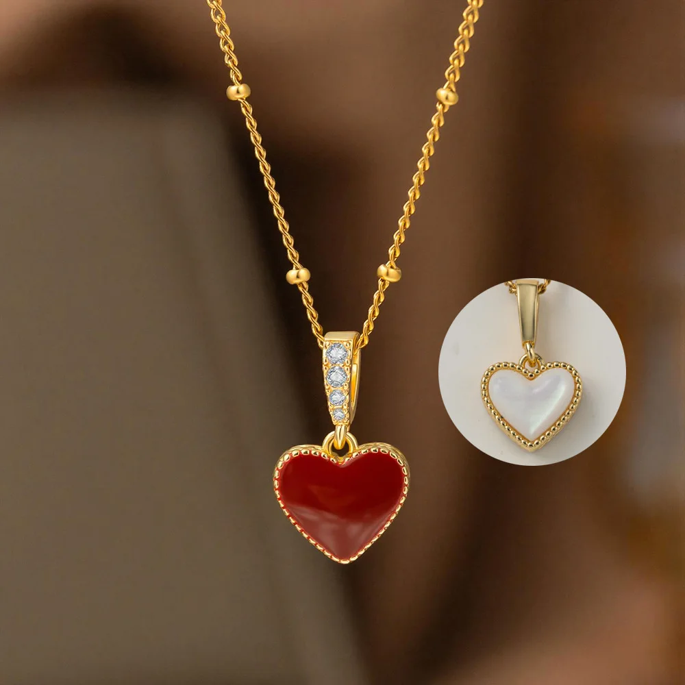 

Light Luxury Red Heart necklaces and pendants Double Sided Design colgantes de acero inoxidable mujer jewelry