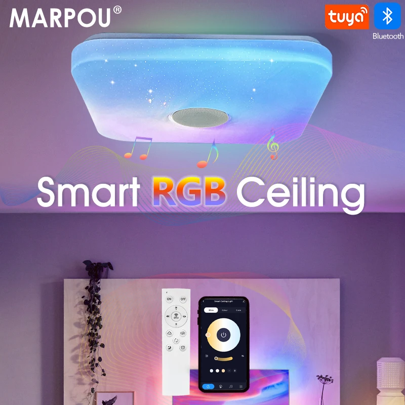 marpou lampada smart rgb teto musica luz controle remoto quadrado redondo led escurecimento iluminacao domestica tuya bluetooth 01