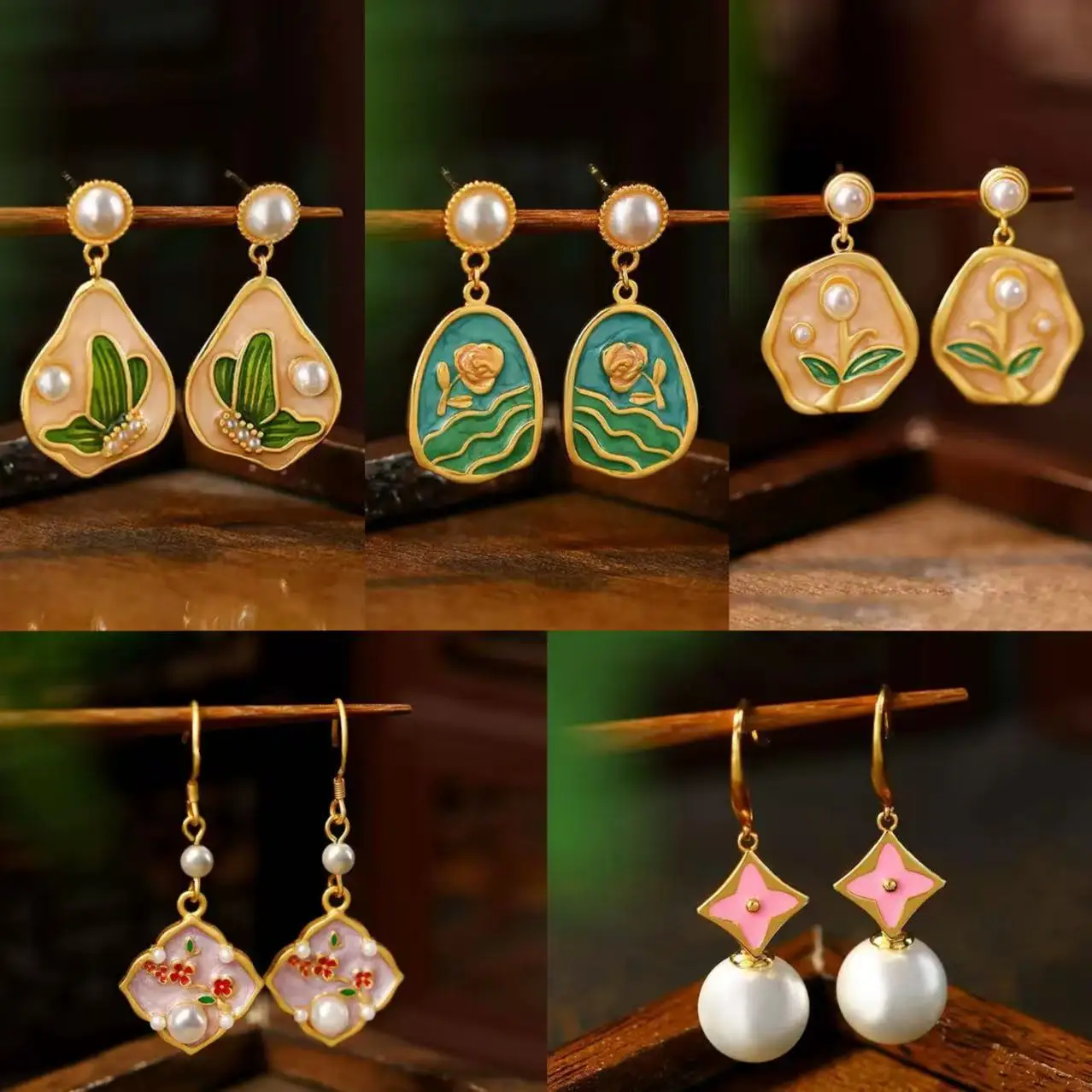 

Vintage Design French Romance Earrings for Women Oil Painting Baroque Style Pearl Enamel Luxury Jewelry Flower Rose Elegant Gift