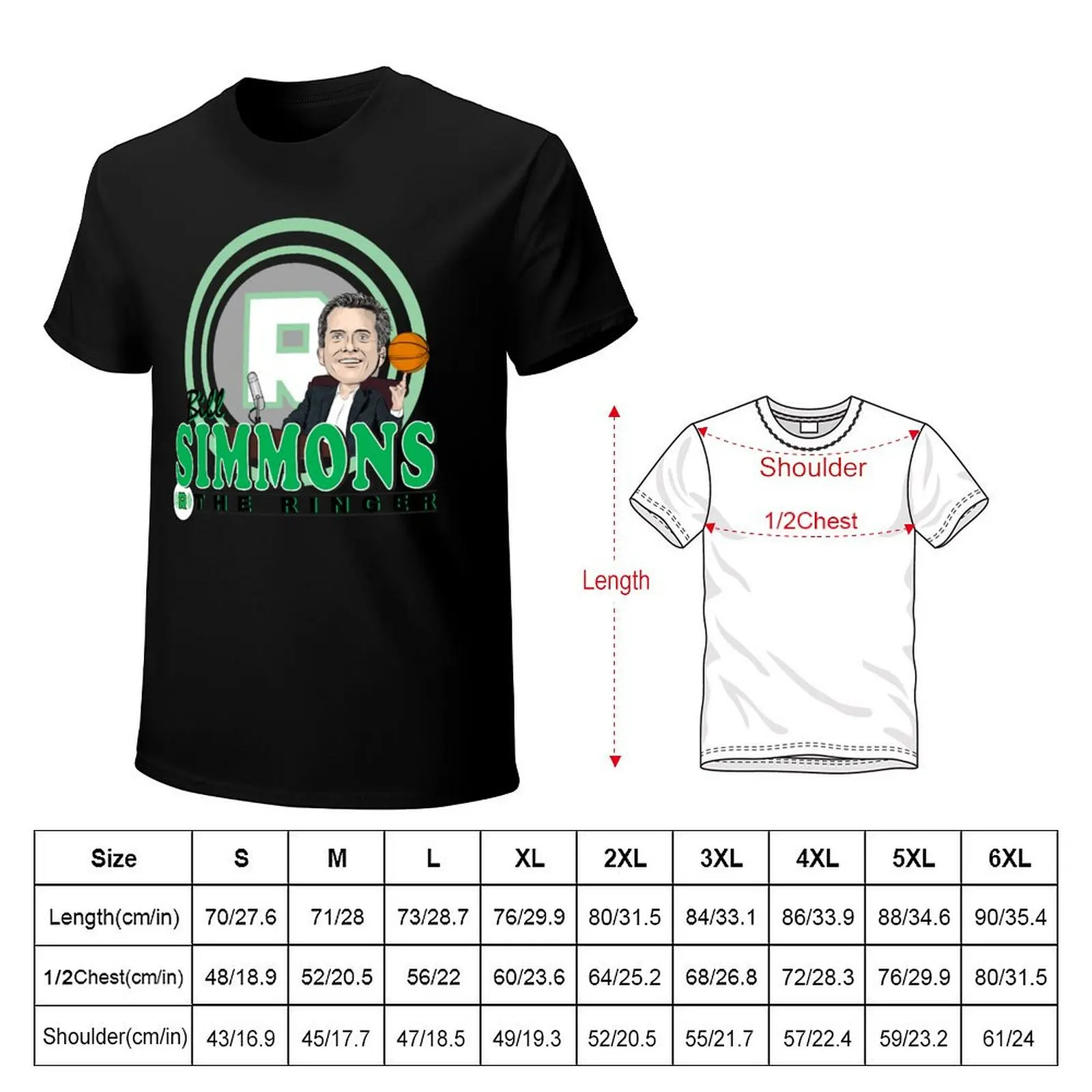 Bill Simmons Caricature Tee T-Shirt Fashion Casual Short Sleeve Top