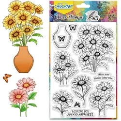 Daisy Clear Stamps Butterfly Vase Silicone Stamps for Crafting Transparent Flowers Silicone Stamp Seals for DIY Crafts