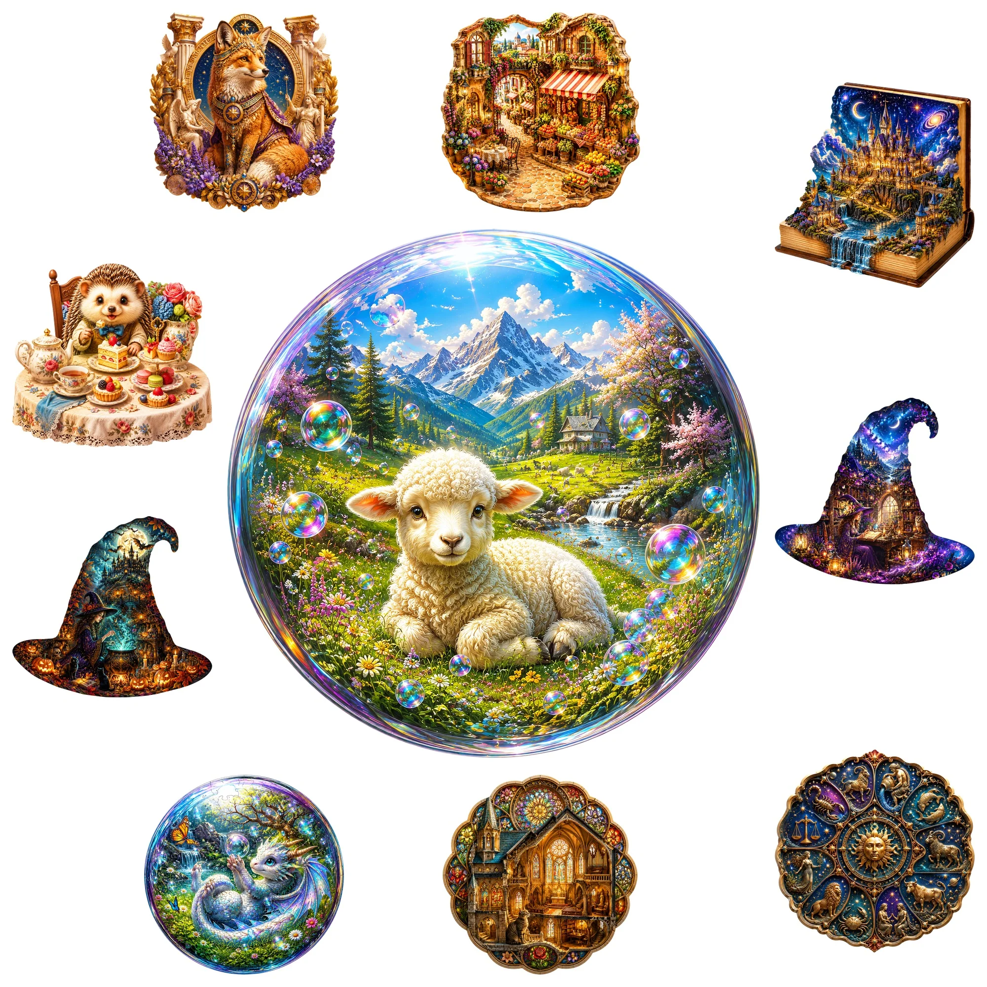 Little Lamb in Alpine Meadow Flat Wooden Puzzle - Animal Jigsaw Puzzle Toy - Tabletop Puzzle Game - Gift for Teens and Kids