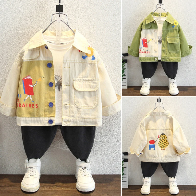 2025 New Korean Version Children's Stylish Cartoon Stitching Jacket Spring Autumn Jacket for Boys Fashionable and Versatile
