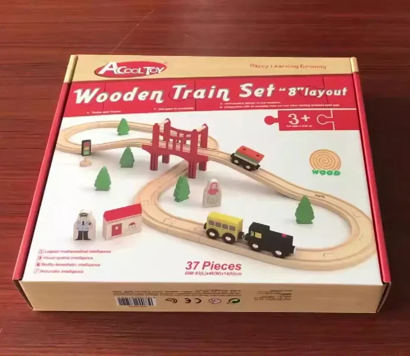 [Funny] DIY assembly building block WoodenTrain tracks 8-shaped track layout children's early education toys baby birthday gift