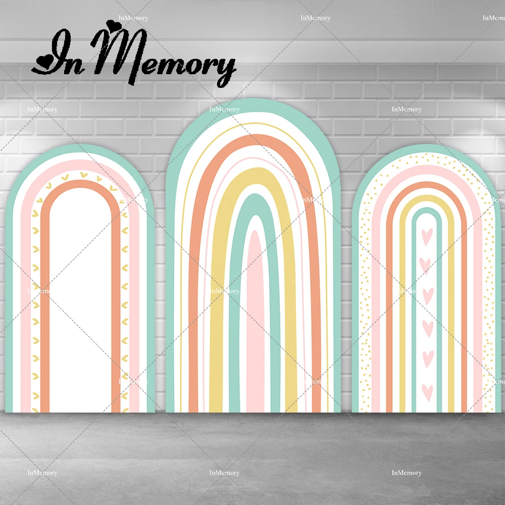 

Boho Rainbow Arched Backdrop Cover Newborn Baby Shower Girls Groovy Birthday Party Backgrounds For Photography Doubleside