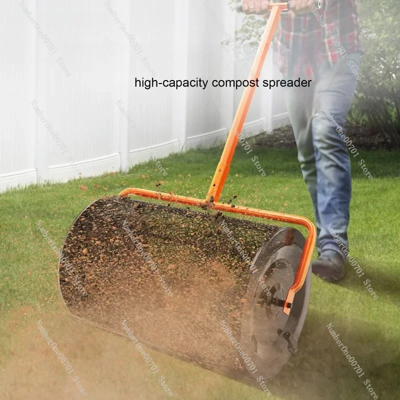 Compost Spreader 24inch Wide Adjustable Handle Lawn and Garden Peat Moss Roller Black For Spreading Manure Topsoil