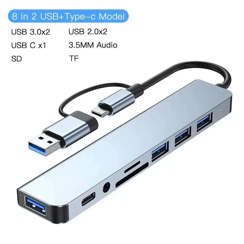8-IN-2 USB C Hub 3.0 High Speed 5Gbps Docking Station Type C TF/SD Card Reader OTG Adapter for MacBook pro USB Splitter