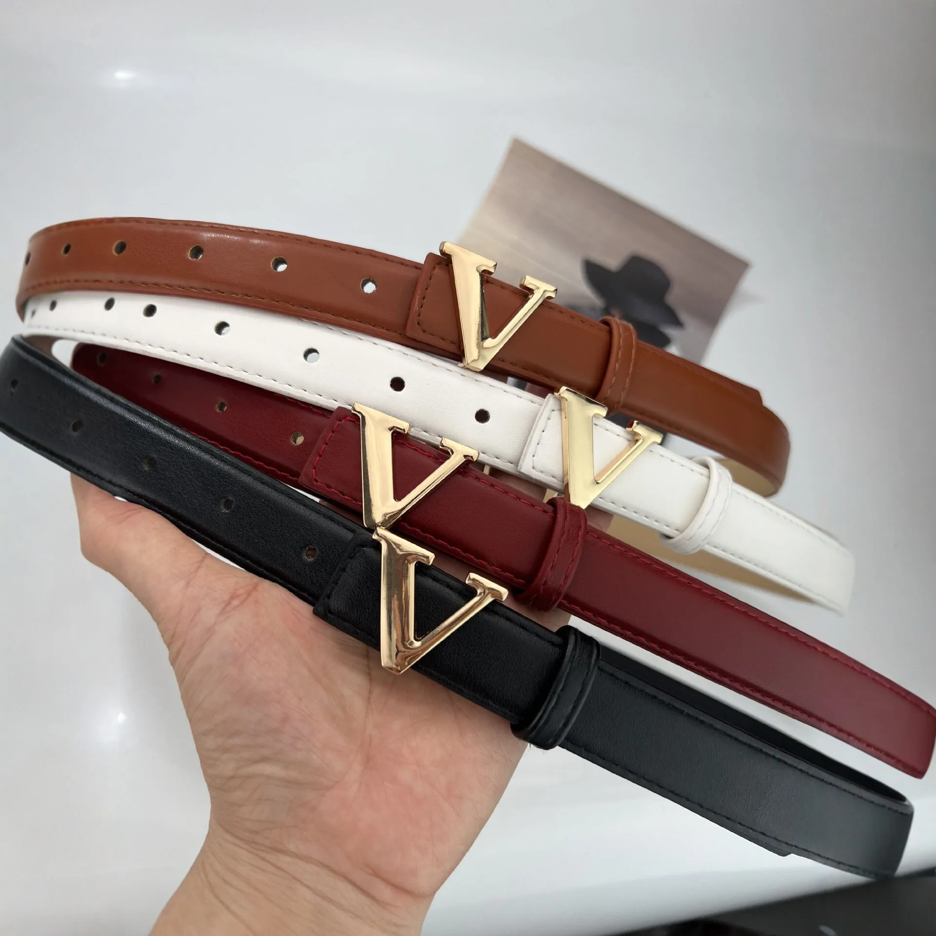 New Fashion Women's Belt Business Alloy Letter V Buckle Everyday Multifunctional Decorative Belt