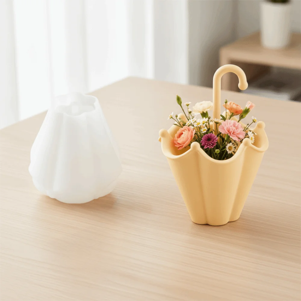 Multi-functional Silicone Umbrella Shape Candle Cup Mold Non-stick 3D Flower Pot Mold Flexible DIY Storage Box Mold Wax
