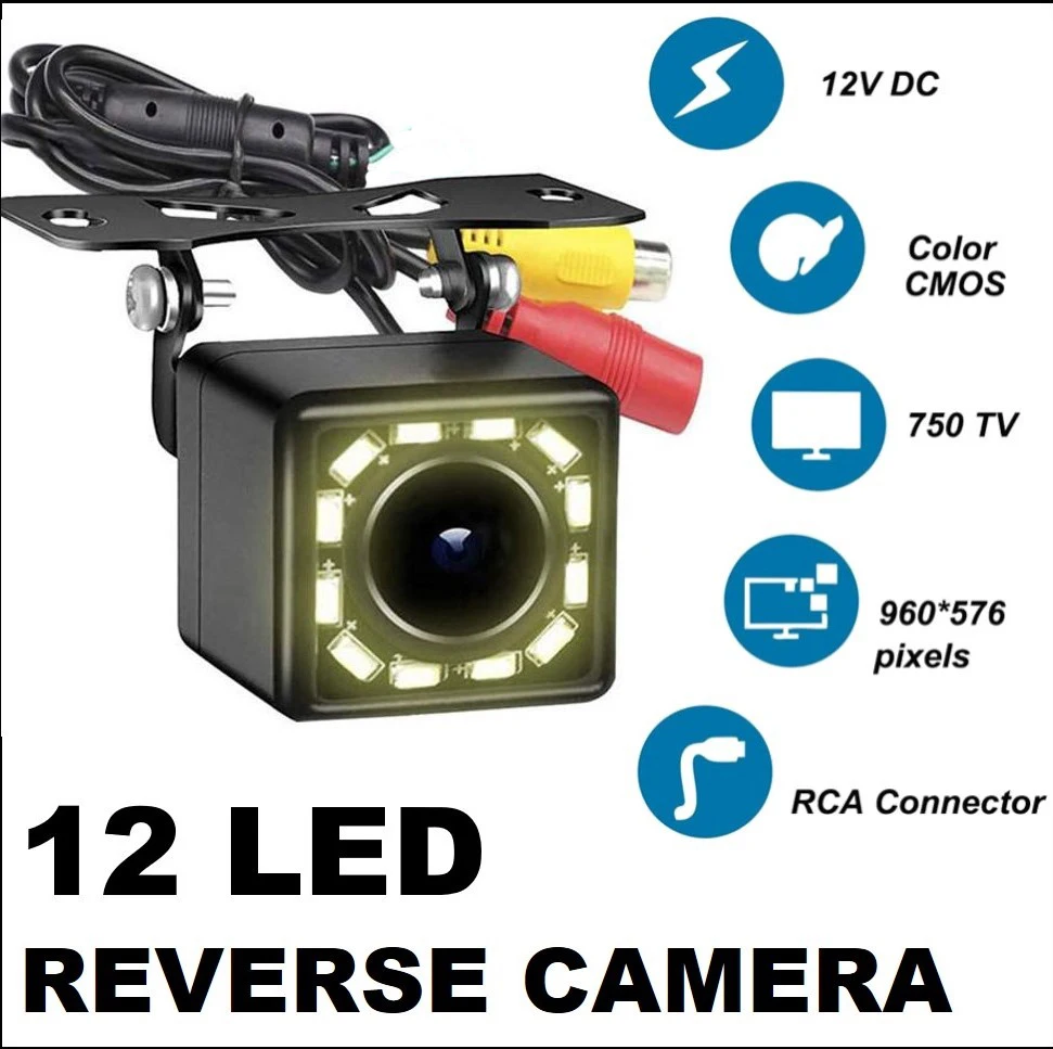 Car Rear View Camera Universal 12 LED Night Vision Backup Parking Reverse Camera Water & Dustproof