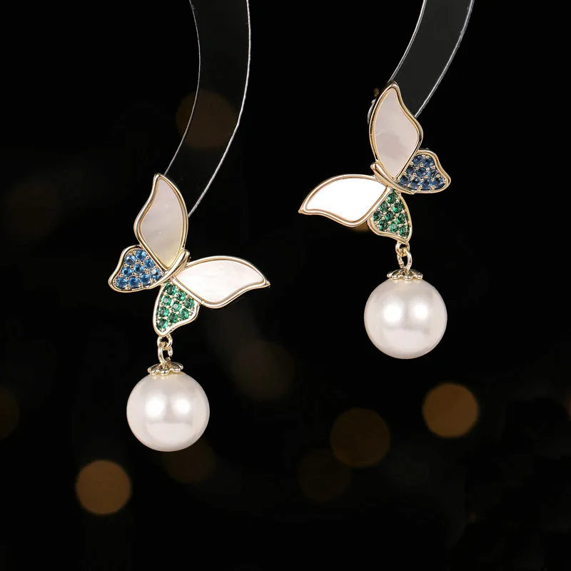 

Bilincolor Natural White Fritillaria Pearl Butterfly Earrings for Wedding or Party